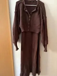 ブラウン ニットワンピース 長袖