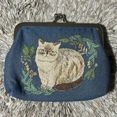 猫 刺繍 がま口 新品未使用