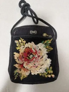FEILER 花柄刺繍 ショルダーバッグ 黒