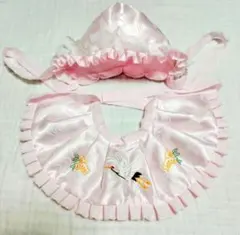 お宮参り 女の子 スタイ 帽子 よだれ掛け フード 2点セット ピンク