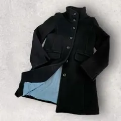 【Salon】ハイネックコート ボタンデザイン 裏地 ウール Mサイズ 黒