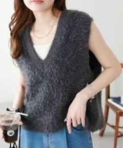 DISCOAT 前後2WAY フェザーヤーンショートベスト/ショート丈