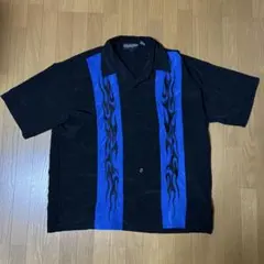 古着 Sapphire Lounge 総柄 オープンカラーシャツ ブルー　半袖