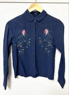AZUL 刺繍入り長袖シャツ S ネイビー