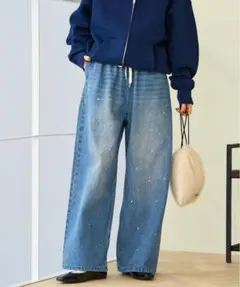 【美品】FREAK'S STORE ウォッシュ加工 イージーデニムパンツ S