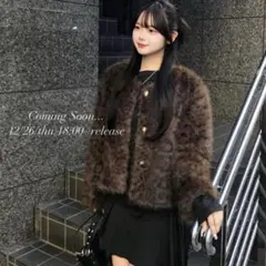 emmy ゴールドボタンファータッチレオパードコート ブラウン