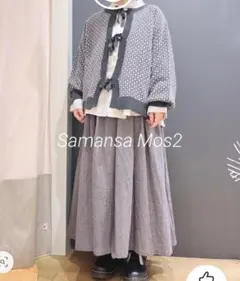 サマンサモスモス　ギンガムチェック風ジャカード前後2WAYリボンニット　グレー