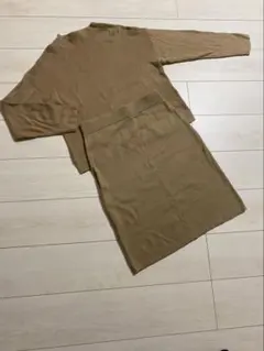 earth濃いベージュ 長袖トップス タイトスカート セットアップ　Free