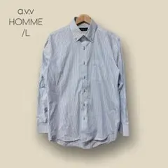 2492★【a.v.v HOMME】　シャツ　ワイシャツ　ストライプ　ブルー　L