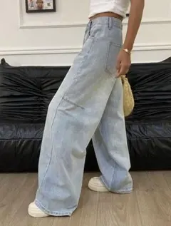 新品 SHEIN ワイドレッグジーンズ S