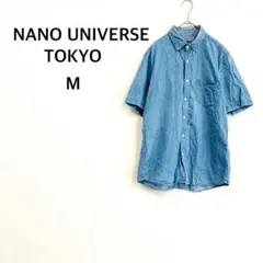 【ナノユニバース】半袖 シャツ (M) ブルー 襟付き ドット柄 ヴィンテージ