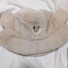 ディズニー　ハット　58cm ミッキー　もこもこ　バケハ　ベージュ　ミッキー