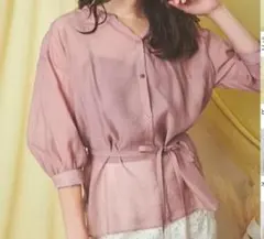 【美品】Noela ノエラ シアーチュニックシャツ くすみピンク キャミ付 Fのサムネイル