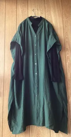 デザイン シャツ カジュアル キレカジ カフェ ナチュラル 天然生活 美品 緑色