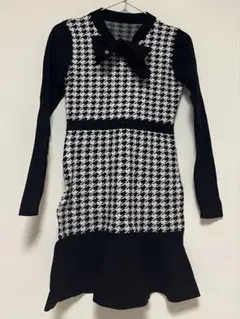 ミシェルマカロン　リボンニットワンピース　千鳥柄　XS ブラック　値下げしました