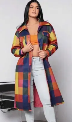 ニューイヤー ドパミンカラー チェック柄 プリント オーバーコート
