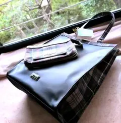 新品❢Kinloch Andersonトートバッグ＆ポーチセットチェックグレーのサムネイル