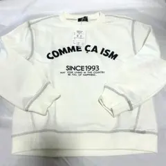 130 コムサイズム　オフホワイト　3本針ステッチ ベーシックロゴトレーナー