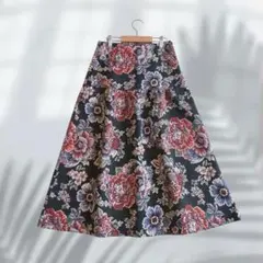 ザラウーマンロングフレアスカート Aライン 花柄 刺繍 華やか 5349