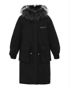 PEACEBIRD ロングダウンコート ブラック フェイクファー付き S〜M相当