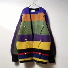 カラフルボーダー　カーディガン　金ボタン　古着