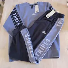 adidas ブルー＆グレー THE THREE STRIPESセットアップ