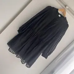 H&M エイチアンドエム ワンピース ドット柄 シアー ひざ丈 ブラック 長袖