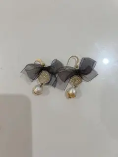 未使用　ハンドメイド　リボンパールピアス