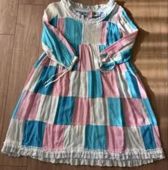 パッチワーク風　ワンピース　カラフル　 市松模様　個性的　レトロ