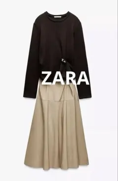 再出品★新品タグ付き★ZARA ロングワンピース ブローチ付