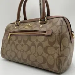 良品 COACH ハンドバッグ PVCレザー ブラウン シグネチャー