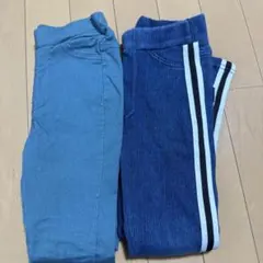 【美品】スリムフィット青/青緑色ボトムス　2枚セット110cm