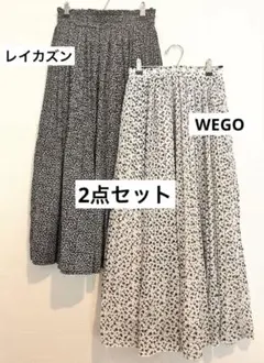 レイカズンWEGOプリーツスカート　セットレオパードフラワーフレアロングスカート