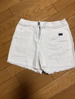 ピンクラテ ホワイト ダメージ加工 ハーフパンツ XS