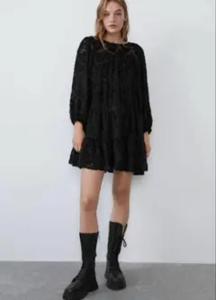 タグ付き未使用 ZARAザラ ワンピース シアー チュニック フェザー ブラック