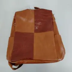 【植99】ベージュ×ブラウン　ツギハギ風リュック　未使用