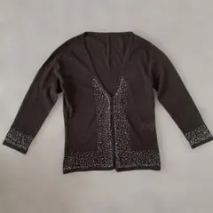 ビーズ装飾 ダークブラウン カーディガン Mサイズ