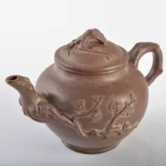 中国　紫砂　朱泥　貼梅文　急須　茶壷　在銘　M　R6224