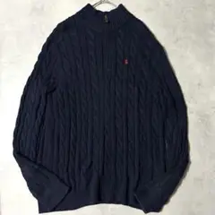 ポロラルフローレン QRタグ ケーブルニットコットンクォータージップ ポニー刺繍