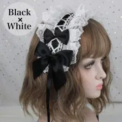 ヘッドドレス ロリータ 黒 白 レース ゴスロリ コスプレ カチューシャ