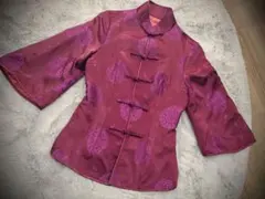 サテン刺繍チャイナジャケット　シャツ　マゼンタ