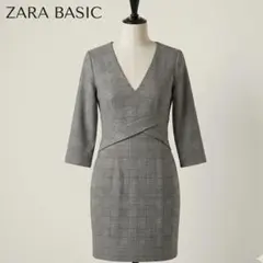 ザラベーシック グレンチェック Vネック 七分袖 ツイストワンピース 上品