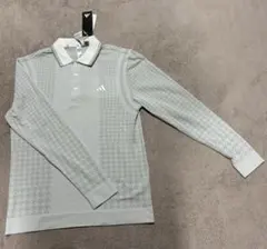 adidasメンズ ゴルフ ウェア長袖ポロシャツ グレー
