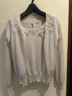 花柄刺繍付きピンク　アンサンブル