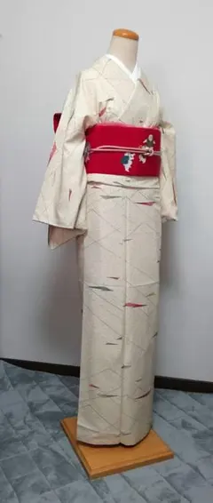 正絹　袷　紬　小紋　幾何学模様　リサイクル