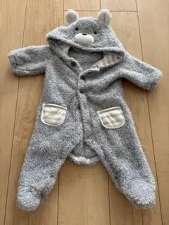 クマのフード付きロンパース 70サイズ グレー