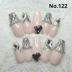 ネイルチップ　量産型　チェック柄　ビジュー　オーダー　ワンホン　ブラック