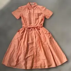 Paul Stuartポールスチュアート　半袖　膝下ワンピース　麻リネン混　M