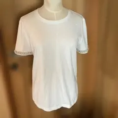 ZARAビジュー＆パール装飾 半袖Tシャツ ホワイトのサムネイル