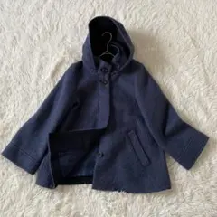 ロートレアモン 【2】フード付き ハーフコート Aライン ネイビー ウール混